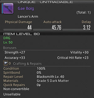 Stats on the Gae Bolg